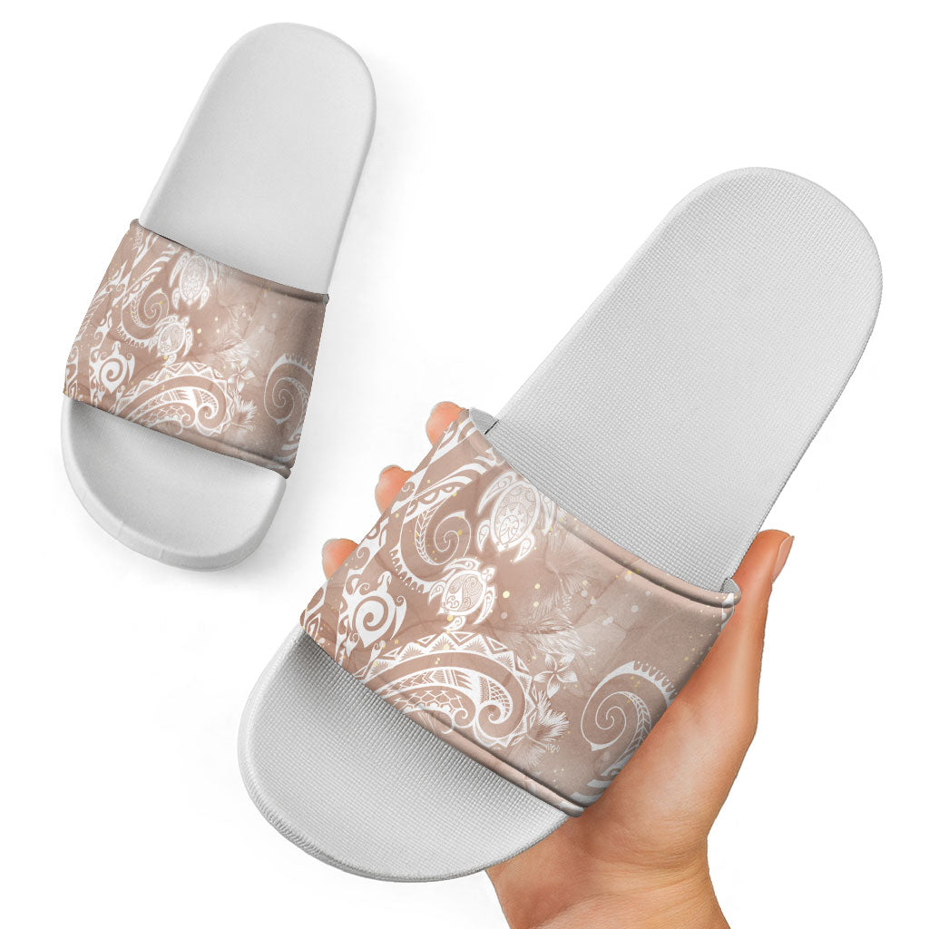 Aloha Hawaii Turtles Floral Slide Sandals Taupe Marbles Glaze LT7 - Polynesian Pride