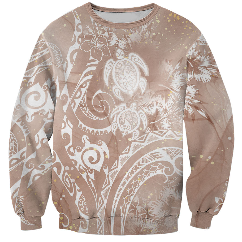 Aloha Hawaii Turtles Floral Sweatshirt Taupe Marbles Glaze LT7 Unisex Taupe - Polynesian Pride