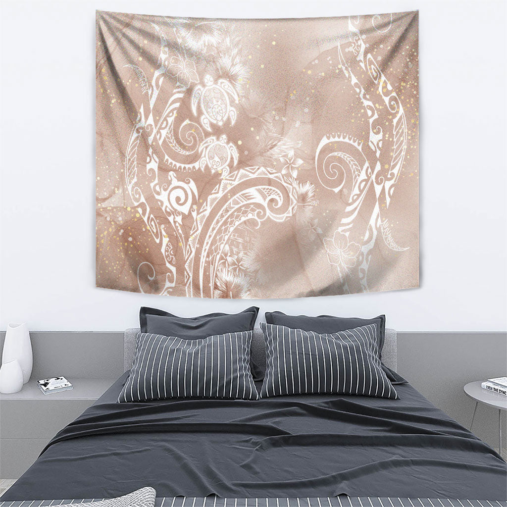 Aloha Hawaii Turtles Floral Tapestry Taupe Marbles Glaze LT7 - Polynesian Pride