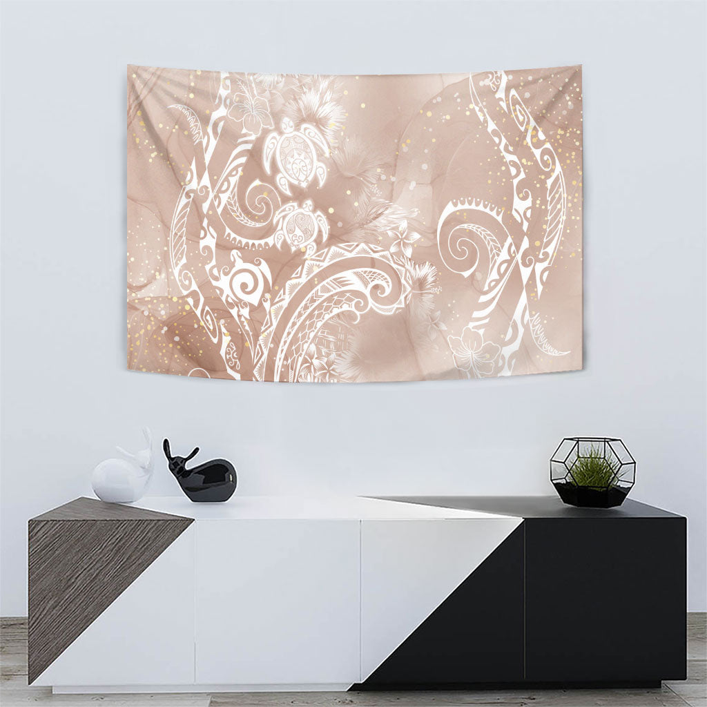 Aloha Hawaii Turtles Floral Tapestry Taupe Marbles Glaze LT7 - Polynesian Pride