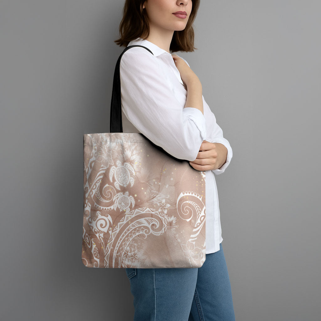 Aloha Hawaii Turtles Floral Tote Bag Taupe Marbles Glaze LT7 - Polynesian Pride