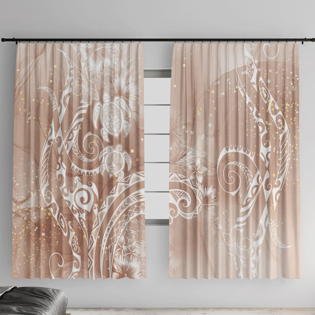 Aloha Hawaii Turtles Floral Window Curtain Taupe Marbles Glaze LT7 With Hooks Taupe - Polynesian Pride