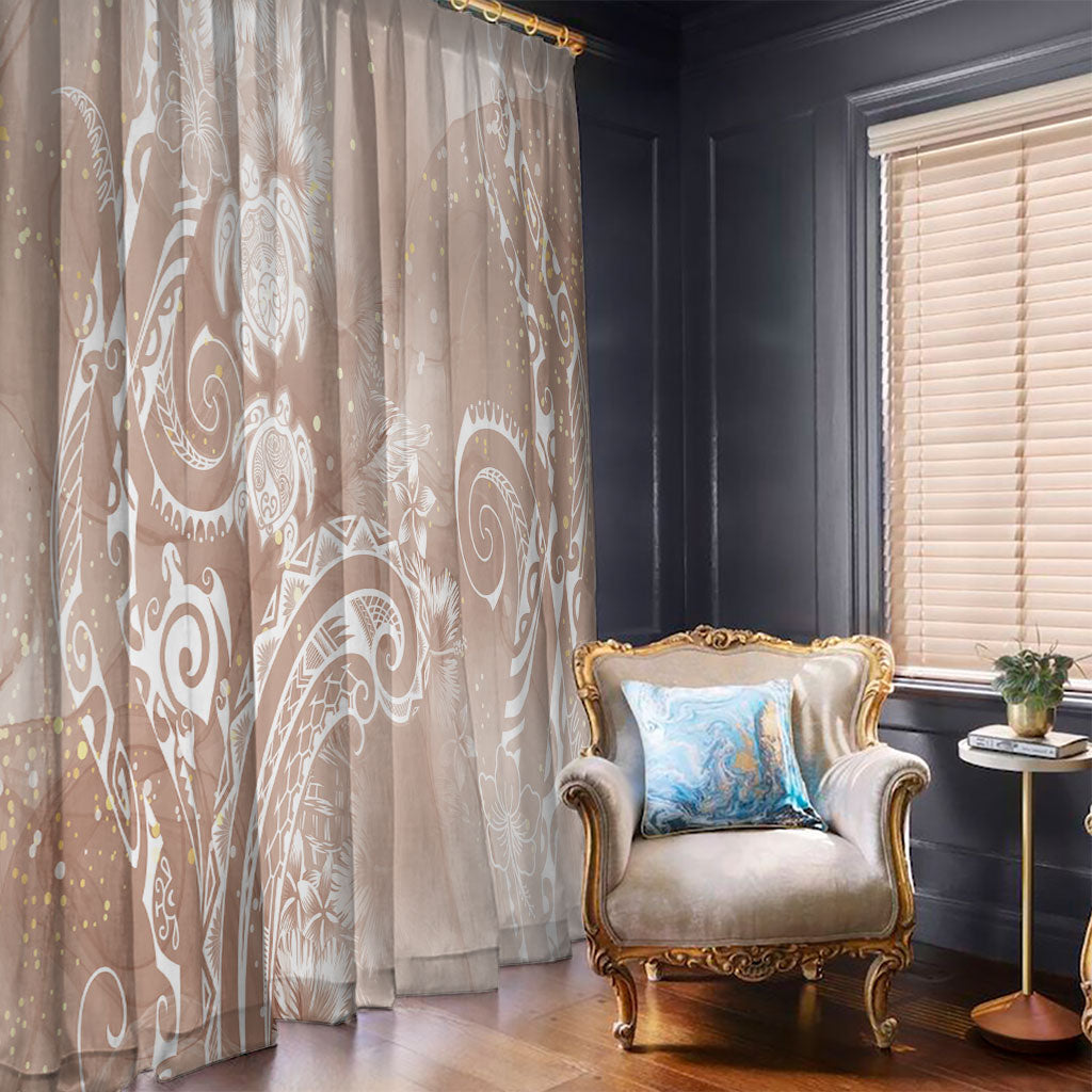 Aloha Hawaii Turtles Floral Window Curtain Taupe Marbles Glaze LT7 - Polynesian Pride