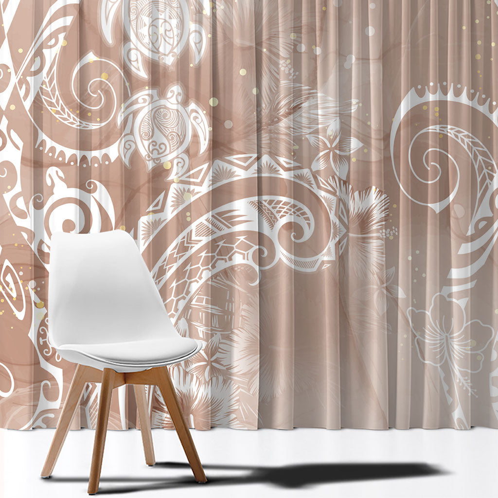 Aloha Hawaii Turtles Floral Window Curtain Taupe Marbles Glaze LT7 - Polynesian Pride