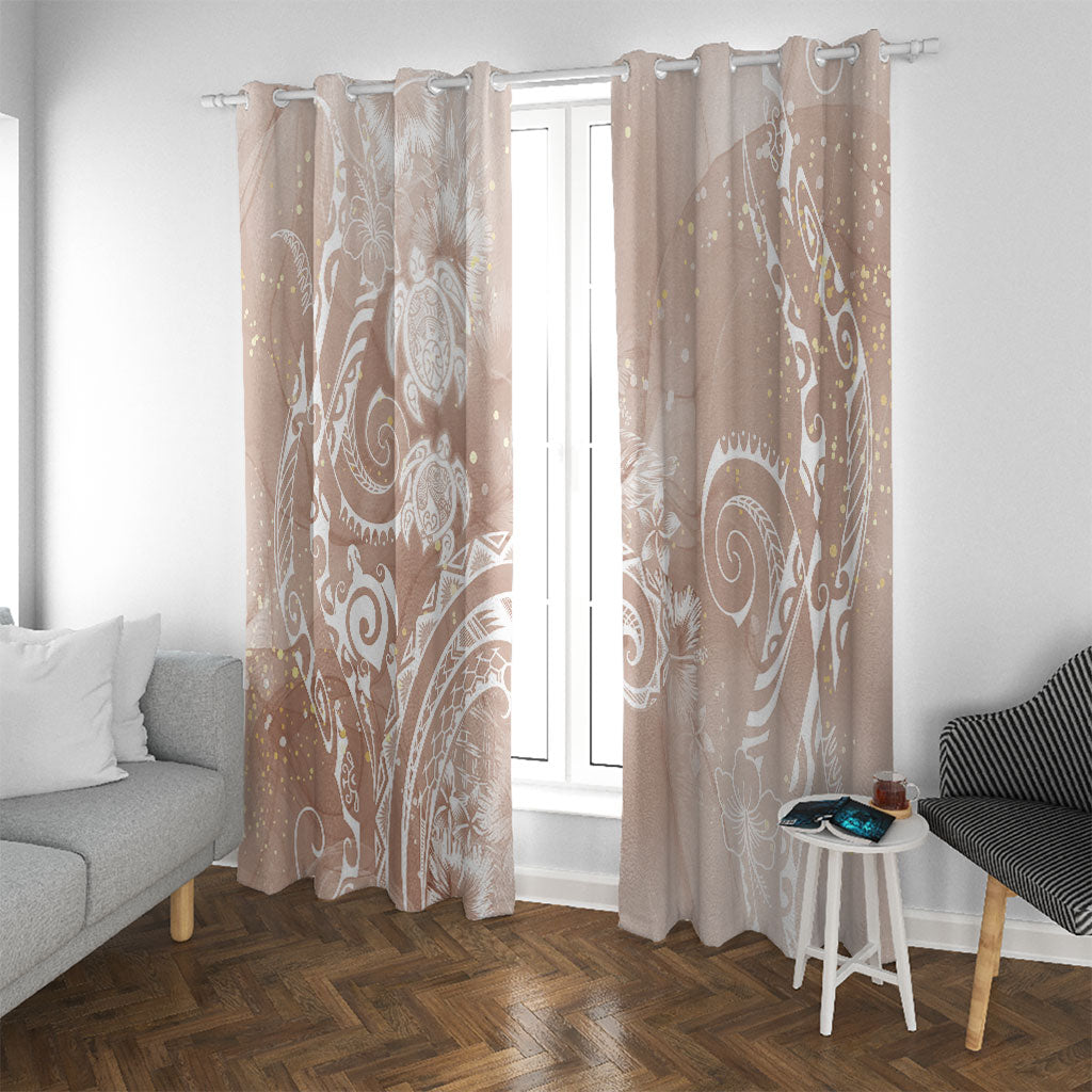 Aloha Hawaii Turtles Floral Window Curtain Taupe Marbles Glaze LT7 With Grommets Taupe - Polynesian Pride