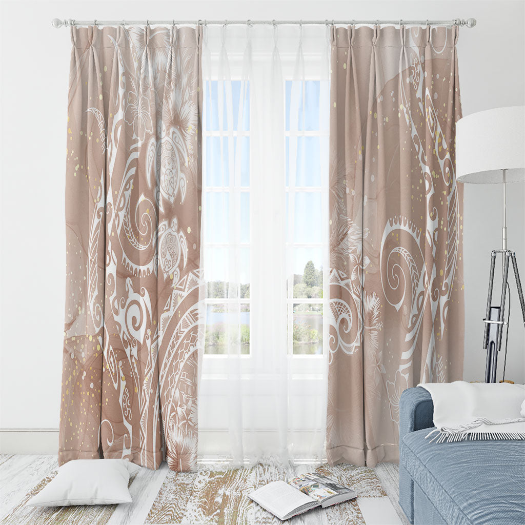 Aloha Hawaii Turtles Floral Window Curtain Taupe Marbles Glaze LT7 - Polynesian Pride