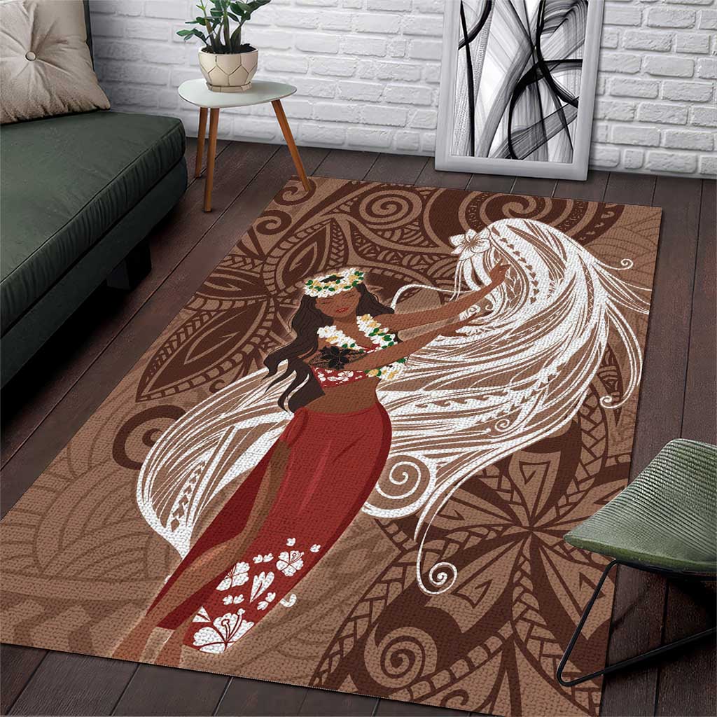 Tahiti Islands Polynesian Plumeria Area Rug Tahitian Vahine 'Ote'a - Beige LT7 Beige - Polynesian Pride