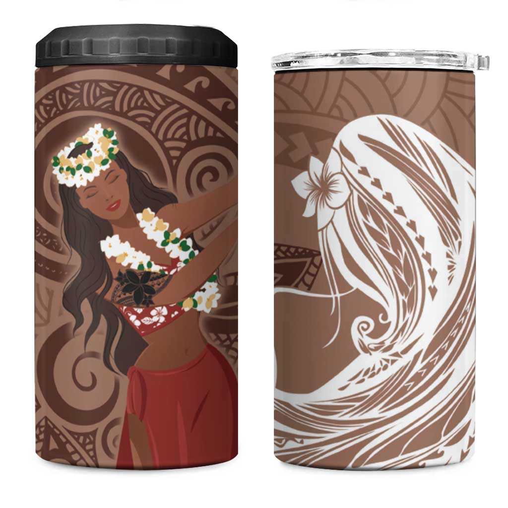 Tahiti Islands Polynesian Plumeria 4 in 1 Can Cooler Tumbler Tahitian Vahine 'Ote'a - Beige