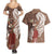 Tahiti Islands Polynesian Plumeria Couples Matching Summer Maxi Dress and Hawaiian Shirt Tahitian Vahine 'Ote'a - Beige