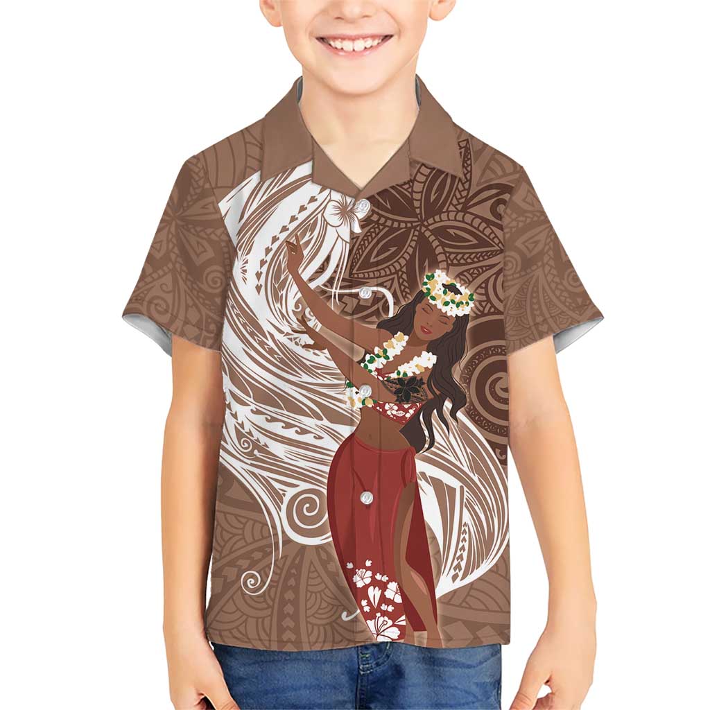 Tahiti Islands Polynesian Plumeria Kid Hawaiian Shirt Tahitian Vahine 'Ote'a - Beige LT7 Kid Beige - Polynesian Pride