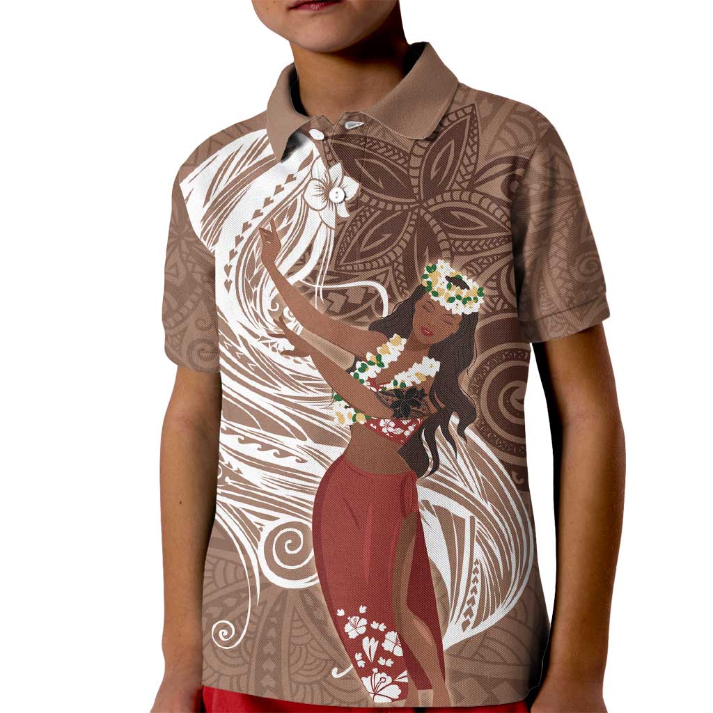 Tahiti Islands Polynesian Plumeria Kid Polo Shirt Tahitian Vahine 'Ote'a - Beige