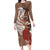 Tahiti Islands Polynesian Plumeria Long Sleeve Bodycon Dress Tahitian Vahine 'Ote'a - Beige