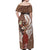 Tahiti Islands Polynesian Plumeria Off Shoulder Maxi Dress Tahitian Vahine 'Ote'a - Beige