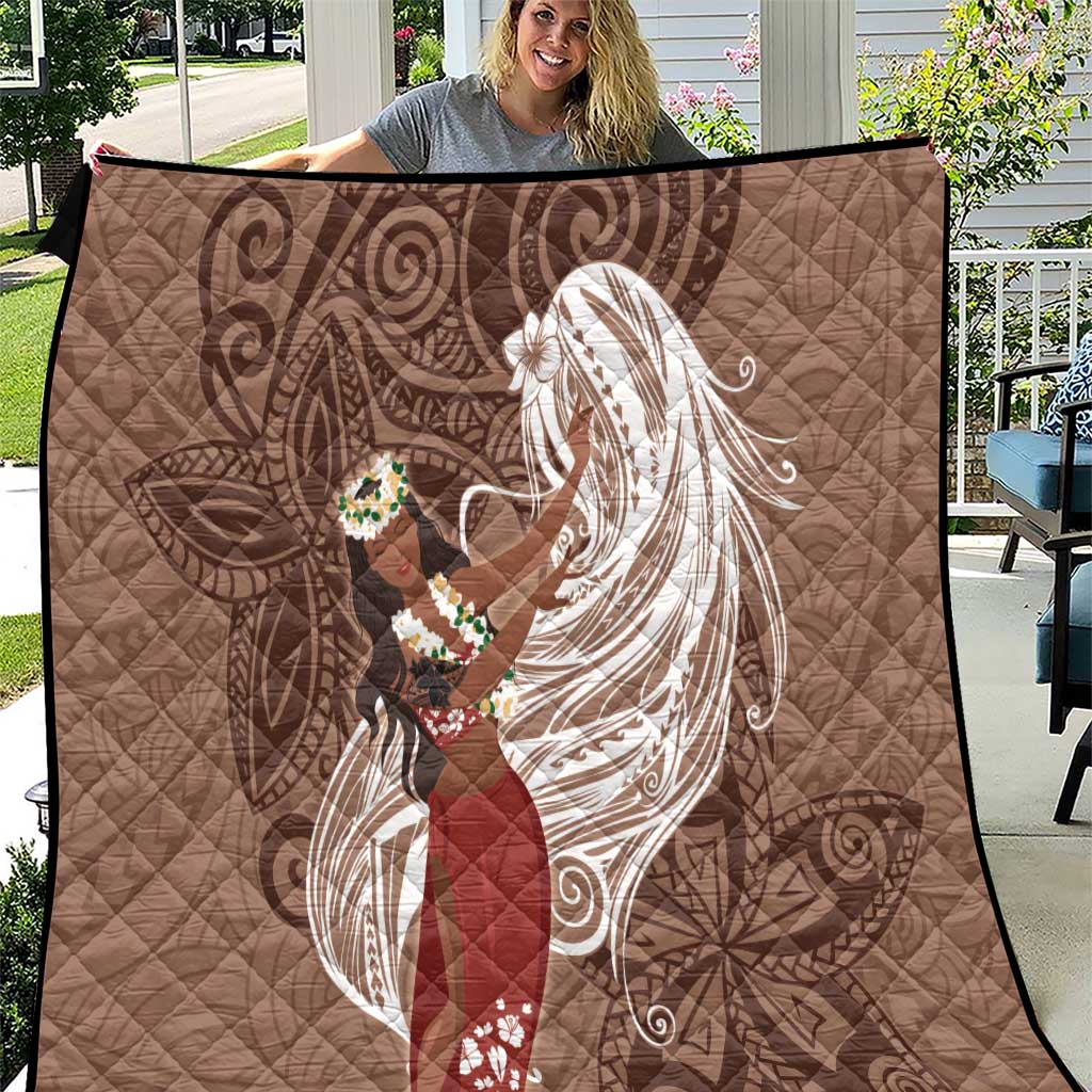 Tahiti Islands Polynesian Plumeria Quilt Tahitian Vahine 'Ote'a - Beige LT7 Beige - Polynesian Pride