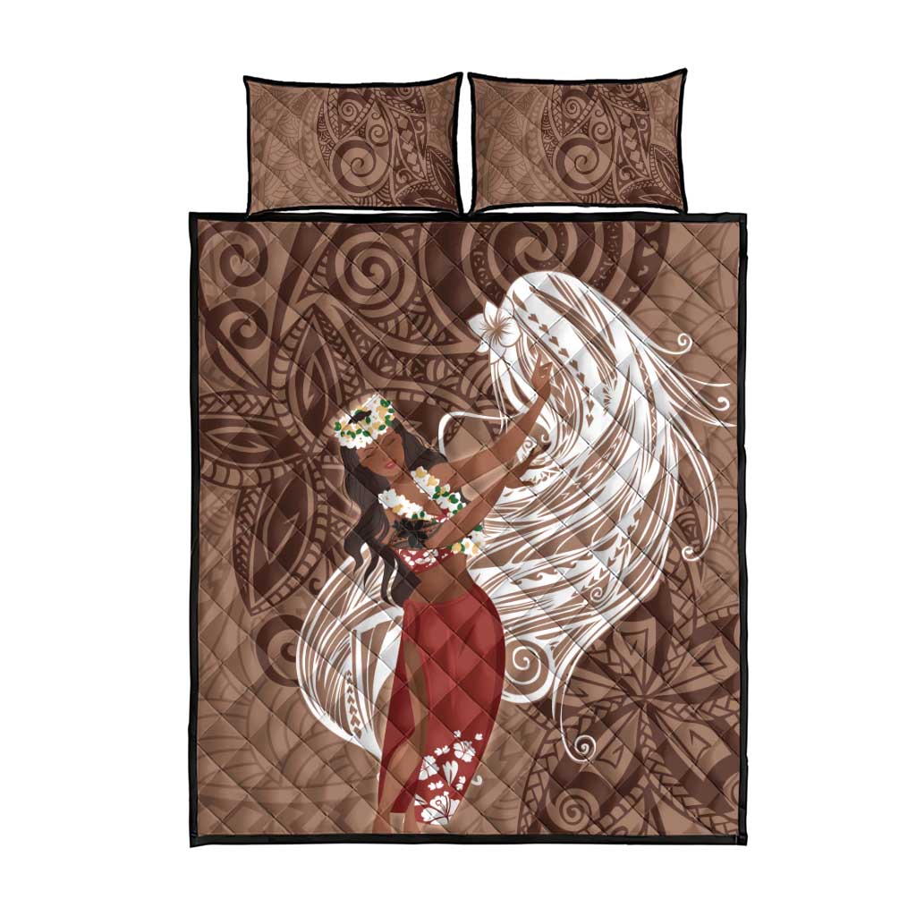 Tahiti Islands Polynesian Plumeria Quilt Bed Set Tahitian Vahine 'Ote'a - Beige LT7 - Polynesian Pride