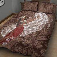 Tahiti Islands Polynesian Plumeria Quilt Bed Set Tahitian Vahine 'Ote'a - Beige LT7 - Polynesian Pride