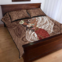 Tahiti Islands Polynesian Plumeria Quilt Bed Set Tahitian Vahine 'Ote'a - Beige LT7 - Polynesian Pride