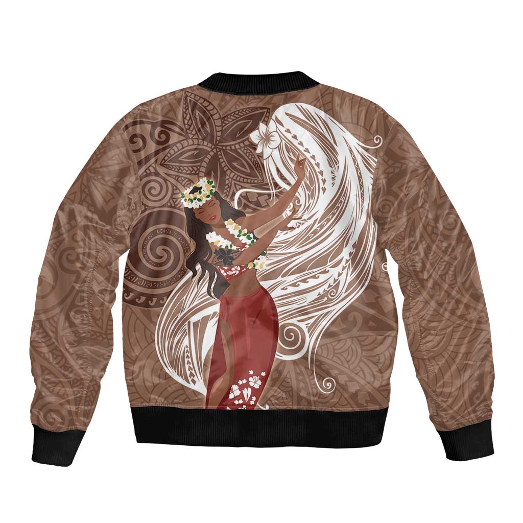Tahiti Islands Polynesian Plumeria Sleeve Zip Bomber Jacket Tahitian Vahine 'Ote'a - Beige LT7 - Polynesian Pride