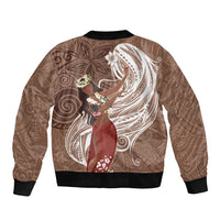 Tahiti Islands Polynesian Plumeria Sleeve Zip Bomber Jacket Tahitian Vahine 'Ote'a - Beige LT7 - Polynesian Pride