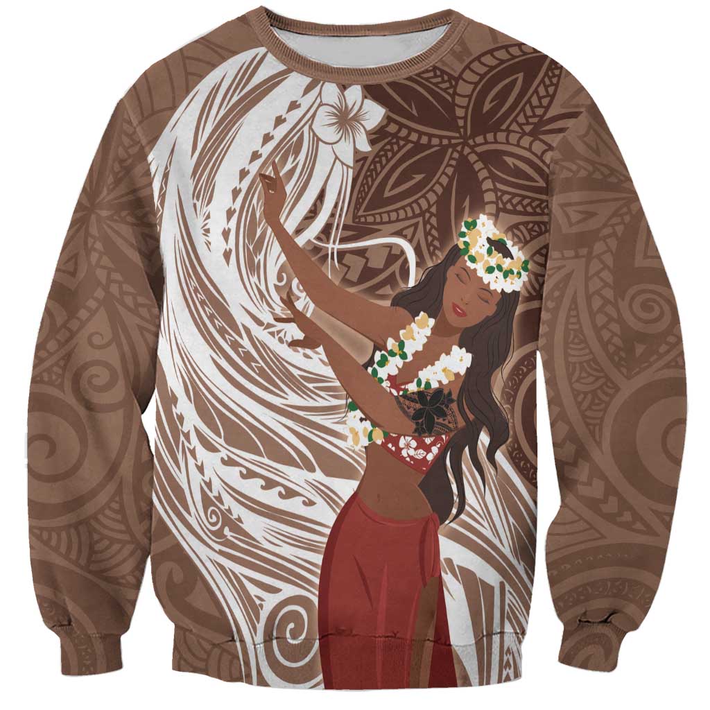 Tahiti Islands Polynesian Plumeria Sweatshirt Tahitian Vahine 'Ote'a - Beige