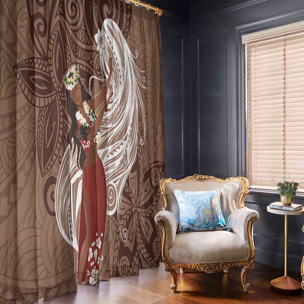 Tahiti Islands Polynesian Plumeria Window Curtain Tahitian Vahine 'Ote'a - Beige LT7 - Polynesian Pride
