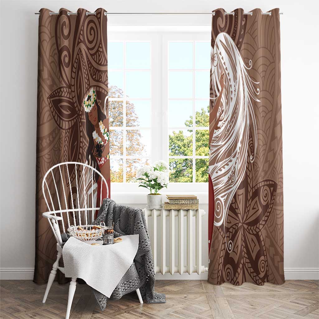 Tahiti Islands Polynesian Plumeria Window Curtain Tahitian Vahine 'Ote'a - Beige LT7 - Polynesian Pride