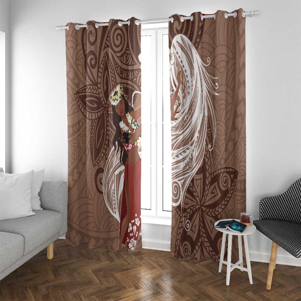 Tahiti Islands Polynesian Plumeria Window Curtain Tahitian Vahine 'Ote'a - Beige LT7 With Grommets Beige - Polynesian Pride