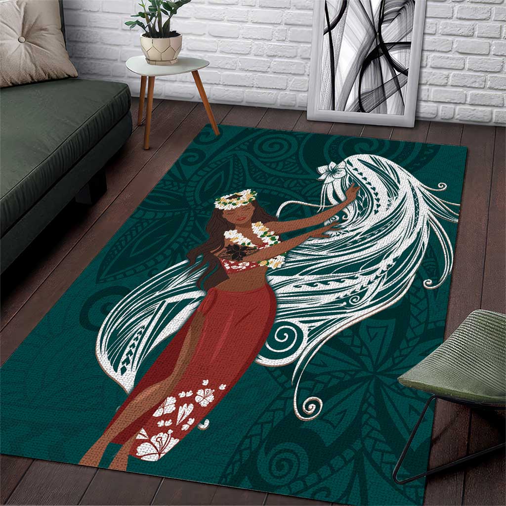 Tahiti Islands Polynesian Plumeria Area Rug Tahitian Vahine 'Ote'a - Teal LT7 Teal - Polynesian Pride