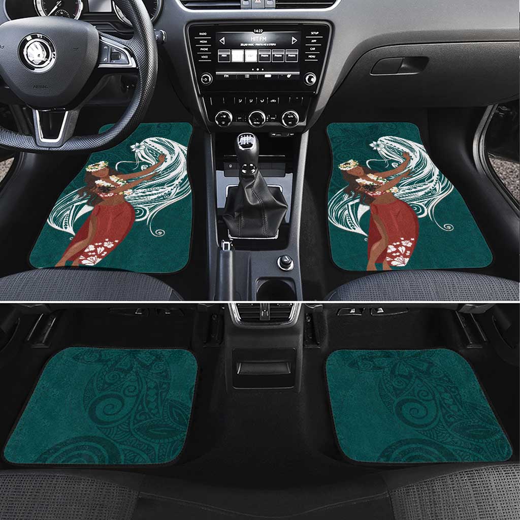 Tahiti Islands Polynesian Plumeria Car Mats Tahitian Vahine 'Ote'a - Teal