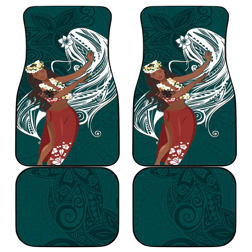 Tahiti Islands Polynesian Plumeria Car Mats Tahitian Vahine 'Ote'a - Teal LT7 - Polynesian Pride