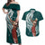 Tahiti Islands Polynesian Plumeria Couples Matching Off Shoulder Maxi Dress and Hawaiian Shirt Tahitian Vahine 'Ote'a - Teal