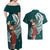 Tahiti Islands Polynesian Plumeria Couples Matching Off Shoulder Maxi Dress and Hawaiian Shirt Tahitian Vahine 'Ote'a - Teal