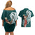 Tahiti Islands Polynesian Plumeria Couples Matching Off Shoulder Short Dress and Hawaiian Shirt Tahitian Vahine 'Ote'a - Teal