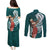 Tahiti Islands Polynesian Plumeria Couples Matching Puletasi and Long Sleeve Button Shirt Tahitian Vahine 'Ote'a - Teal