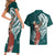 Tahiti Islands Polynesian Plumeria Couples Matching Short Sleeve Bodycon Dress and Hawaiian Shirt Tahitian Vahine 'Ote'a - Teal