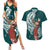 Tahiti Islands Polynesian Plumeria Couples Matching Summer Maxi Dress and Hawaiian Shirt Tahitian Vahine 'Ote'a - Teal