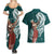 Tahiti Islands Polynesian Plumeria Couples Matching Summer Maxi Dress and Hawaiian Shirt Tahitian Vahine 'Ote'a - Teal