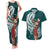 Tahiti Islands Polynesian Plumeria Couples Matching Tank Maxi Dress and Hawaiian Shirt Tahitian Vahine 'Ote'a - Teal