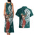 Tahiti Islands Polynesian Plumeria Couples Matching Tank Maxi Dress and Hawaiian Shirt Tahitian Vahine 'Ote'a - Teal