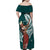 Tahiti Islands Polynesian Plumeria Family Matching Off Shoulder Maxi Dress and Hawaiian Shirt Tahitian Vahine 'Ote'a - Teal