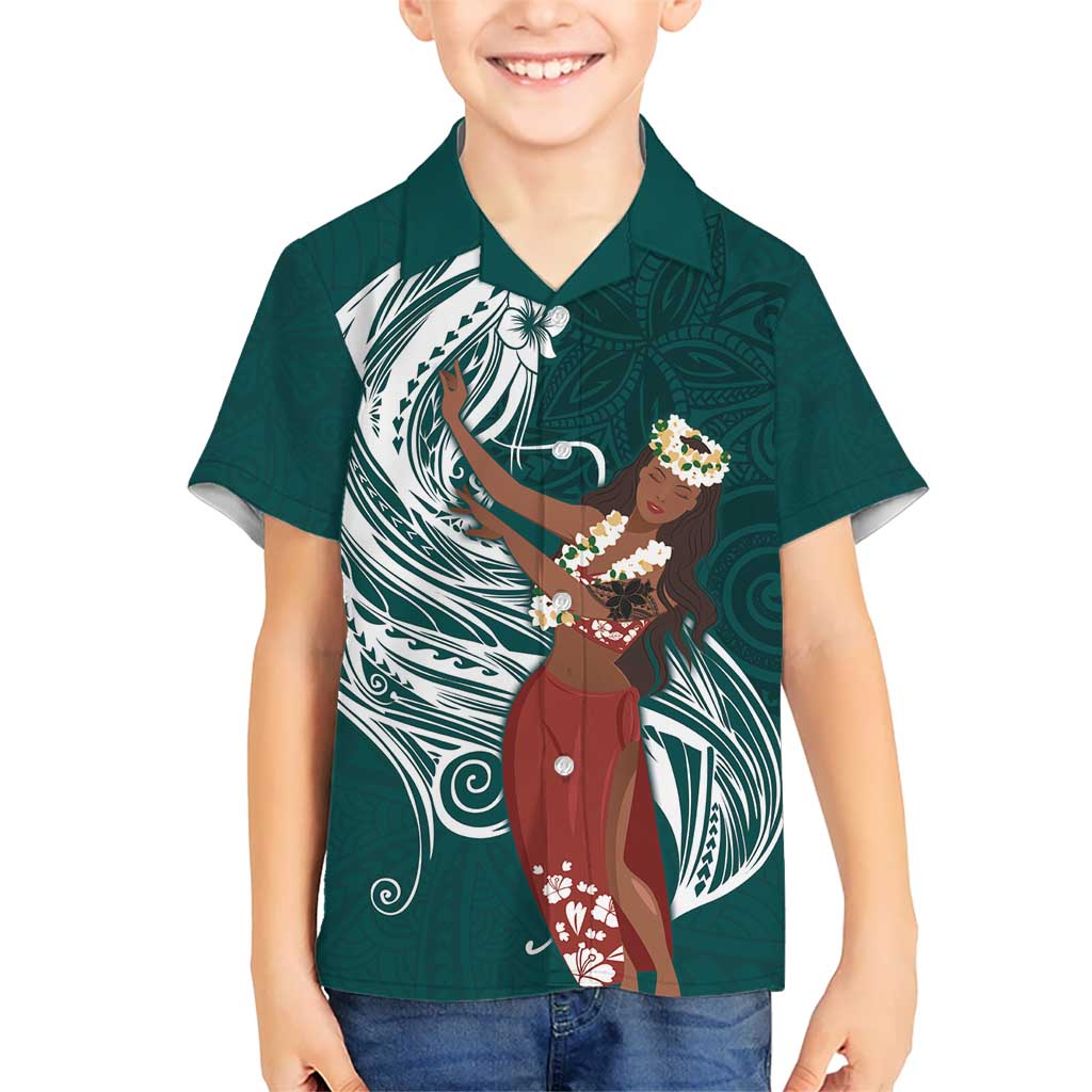 Tahiti Islands Polynesian Plumeria Kid Hawaiian Shirt Tahitian Vahine 'Ote'a - Teal LT7 Kid Teal - Polynesian Pride