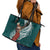 Tahiti Islands Polynesian Plumeria Leather Tote Bag Tahitian Vahine 'Ote'a - Teal