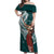 Tahiti Islands Polynesian Plumeria Off Shoulder Maxi Dress Tahitian Vahine 'Ote'a - Teal