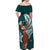 Tahiti Islands Polynesian Plumeria Off Shoulder Maxi Dress Tahitian Vahine 'Ote'a - Teal