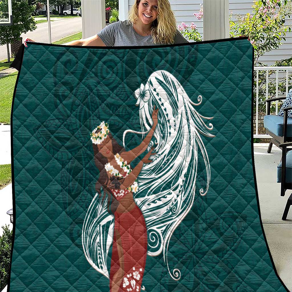 Tahiti Islands Polynesian Plumeria Quilt Tahitian Vahine 'Ote'a - Teal LT7 Teal - Polynesian Pride