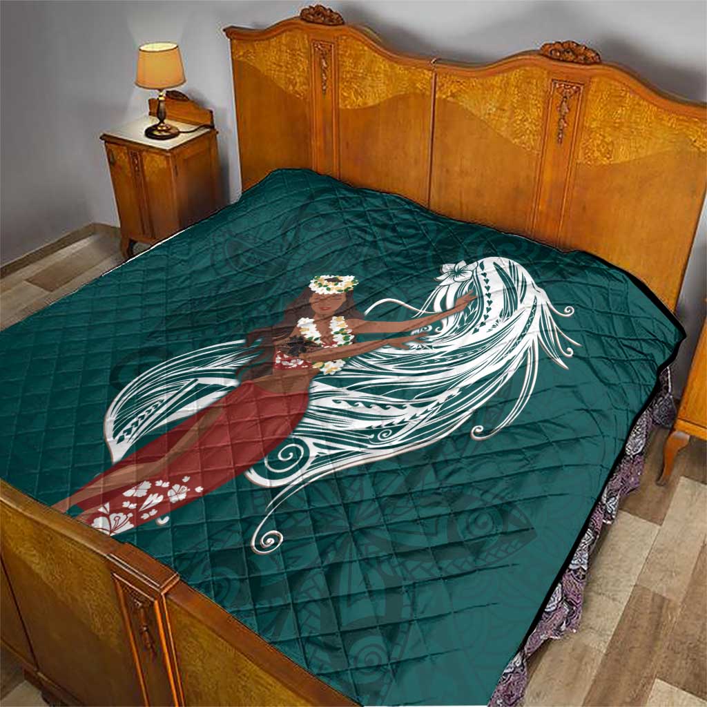 Tahiti Islands Polynesian Plumeria Quilt Tahitian Vahine 'Ote'a - Teal LT7 - Polynesian Pride