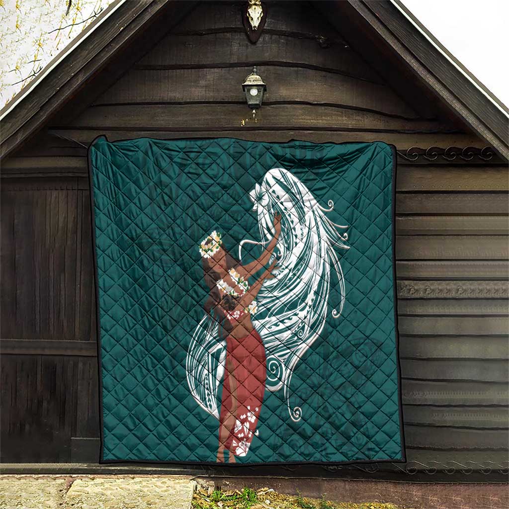 Tahiti Islands Polynesian Plumeria Quilt Tahitian Vahine 'Ote'a - Teal LT7 - Polynesian Pride