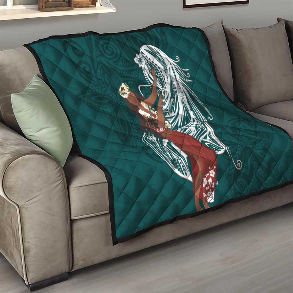 Tahiti Islands Polynesian Plumeria Quilt Tahitian Vahine 'Ote'a - Teal LT7 - Polynesian Pride