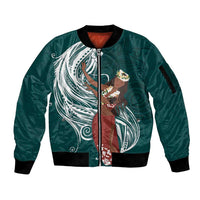 Tahiti Islands Polynesian Plumeria Sleeve Zip Bomber Jacket Tahitian Vahine 'Ote'a - Teal LT7 Unisex Teal - Polynesian Pride