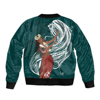 Tahiti Islands Polynesian Plumeria Sleeve Zip Bomber Jacket Tahitian Vahine 'Ote'a - Teal LT7 - Polynesian Pride